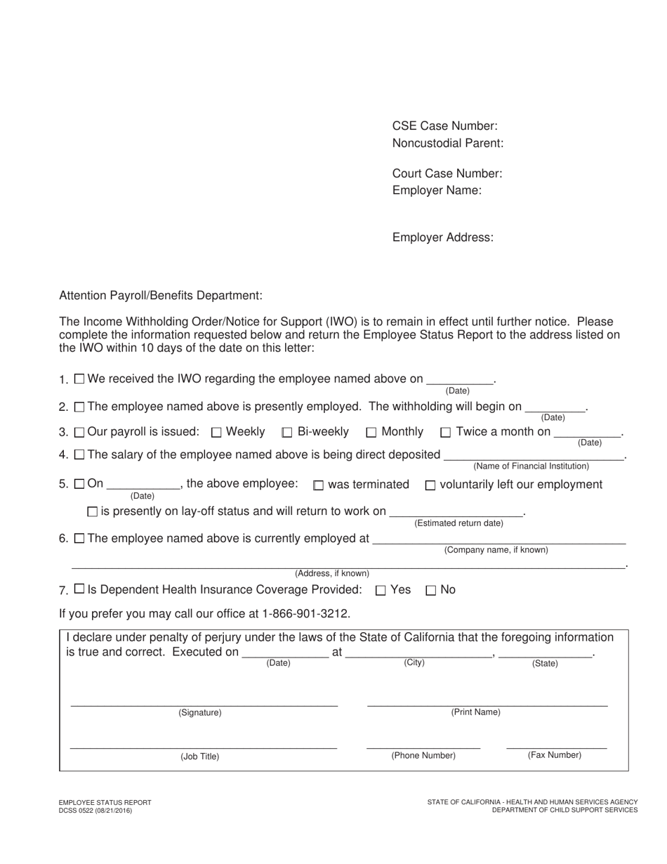 Form DCSS0522 Employee Status Report - California, Page 1