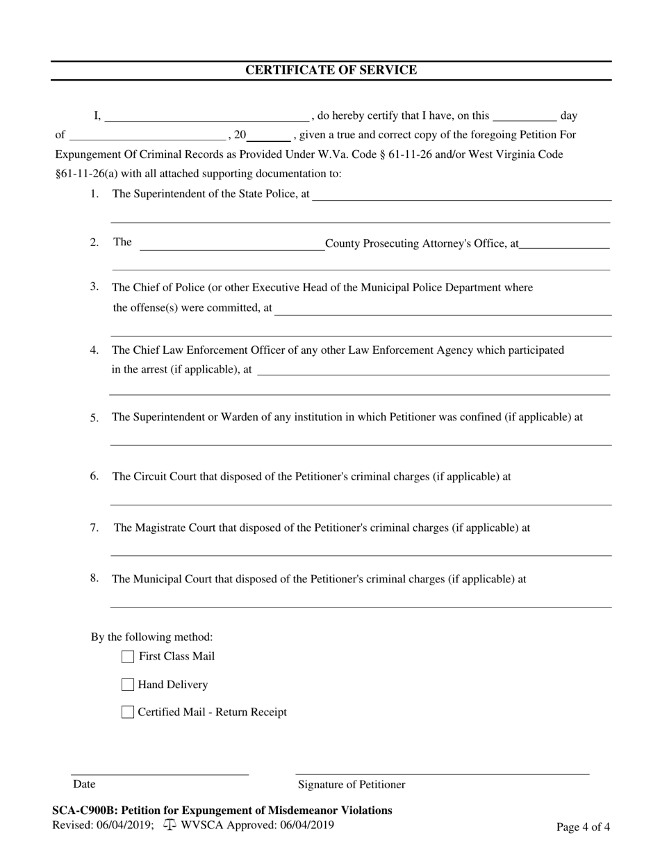 Form SCA-C900B Petition for Expungement of Misdemeanor Violations and Traffic Citations - West Virginia, Page 4