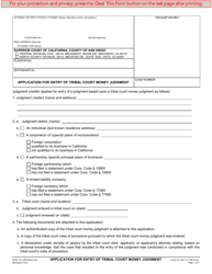 Document preview: Form CIV-399 Application for Entry of Tribal Court Money Judgment - County of San Diego, California