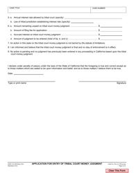 Form CIV-399 Application for Entry of Tribal Court Money Judgment - County of San Diego, California, Page 2