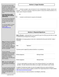 Virginia Advance Directive Form for Healthcare With Sections for Medical, Mental, and End-Of-Life Care - Short - Virginia, Page 6