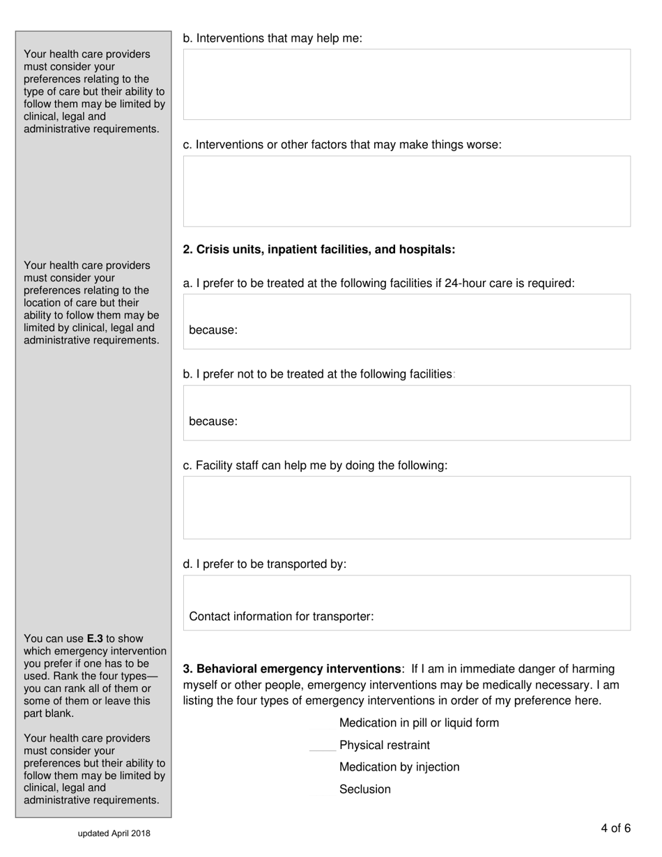 Virginia Virginia Advance Directive Form for Mental Health Care Fill