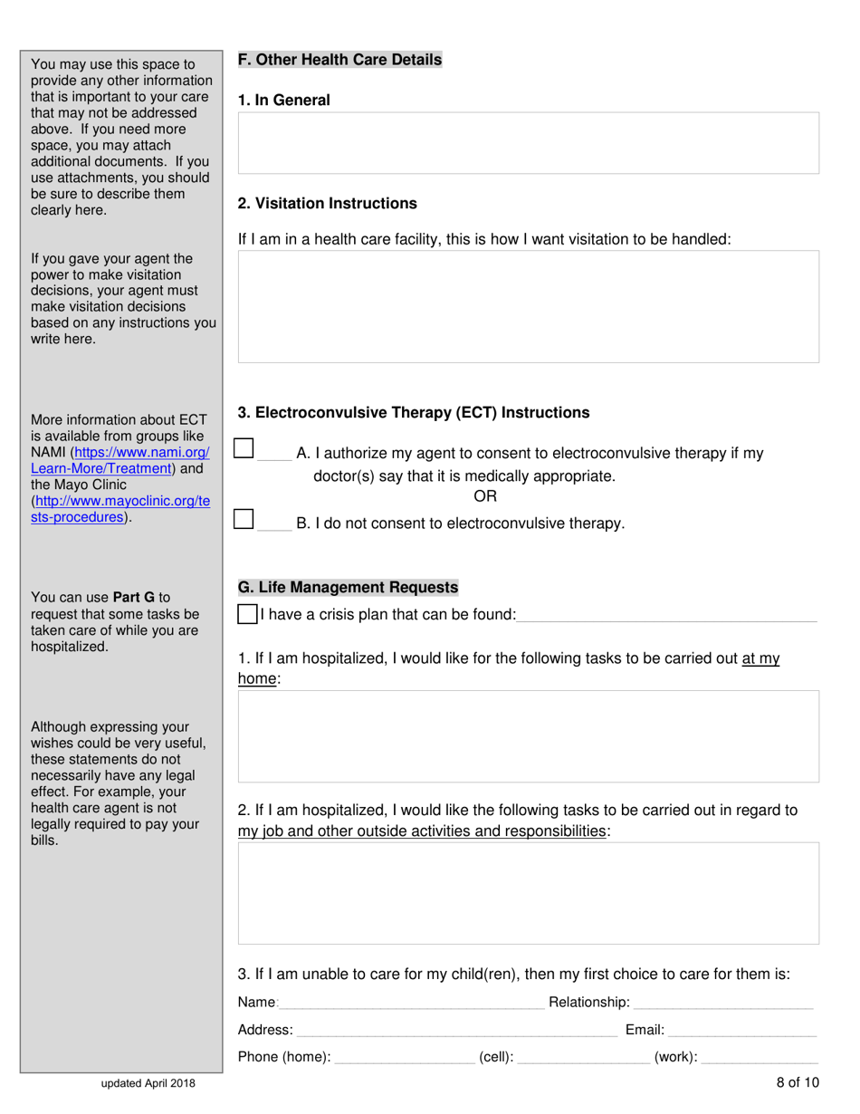 Virginia Advance Directive Form for Health Care With Sections for Medical, Mental, and End-Of-Life Care - Full - Virginia, Page 8