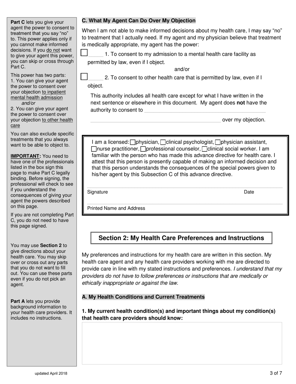 Virginia Virginia Advance Directive Form for Healthcare With Sections