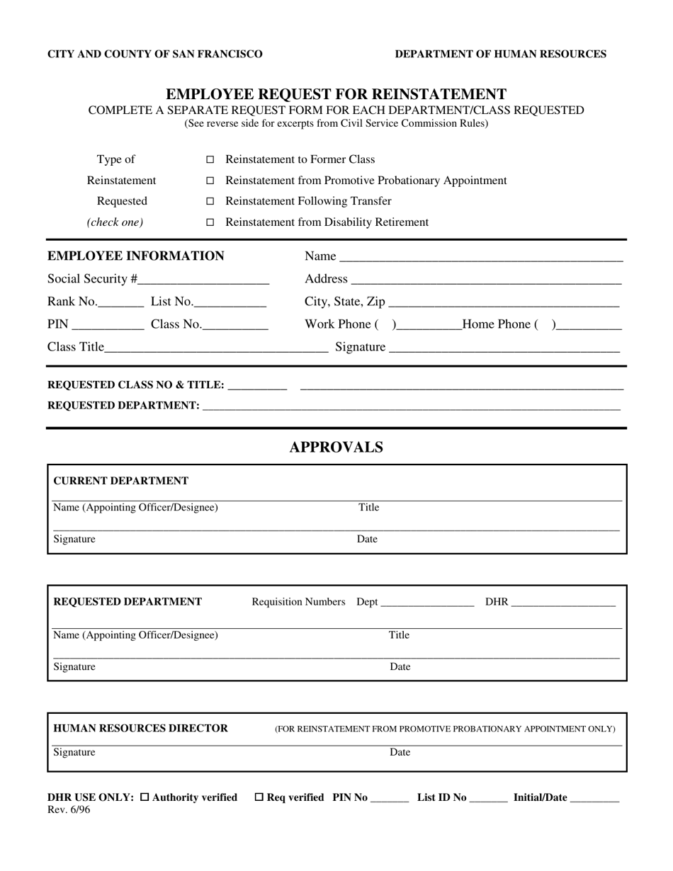 City and County of San Francisco, California Employee Request for ...