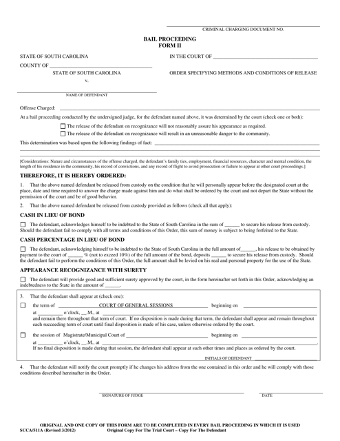 Form II (SCCA/511A) Bail Proceeding - South Carolina