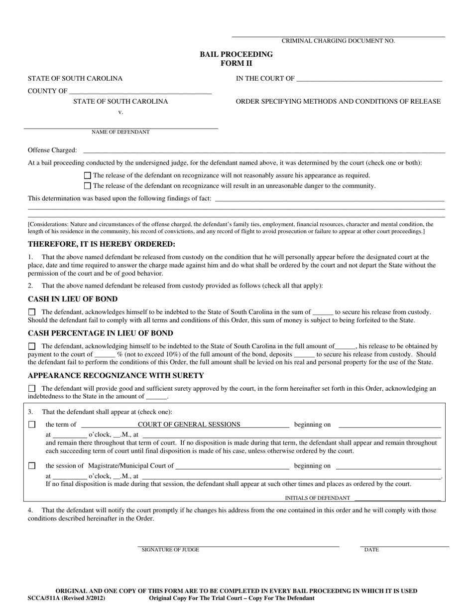 Form II (SCCA / 511A) Bail Proceeding - South Carolina, Page 1