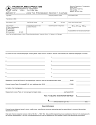 Document preview: Form MV2709 Finance Plates Application - Wisconsin