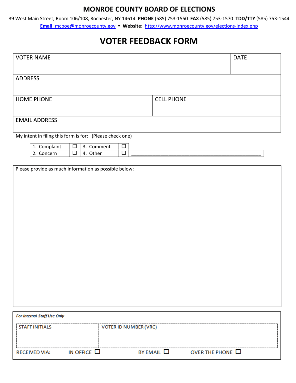 Voter Feedback Form - Monroe County, New York, Page 1