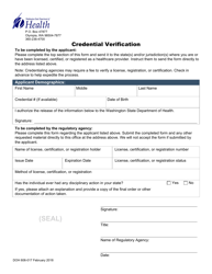Document preview: DOH Form 606-017 Credential Verification - Washington