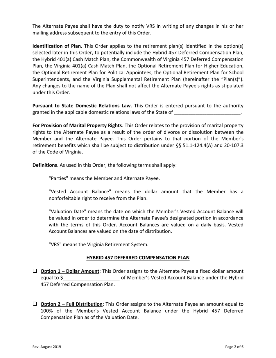 Approved Domestic Relations Order for Virginia Retirement System - Defined Contribution Plan(S) - Virginia, Page 2