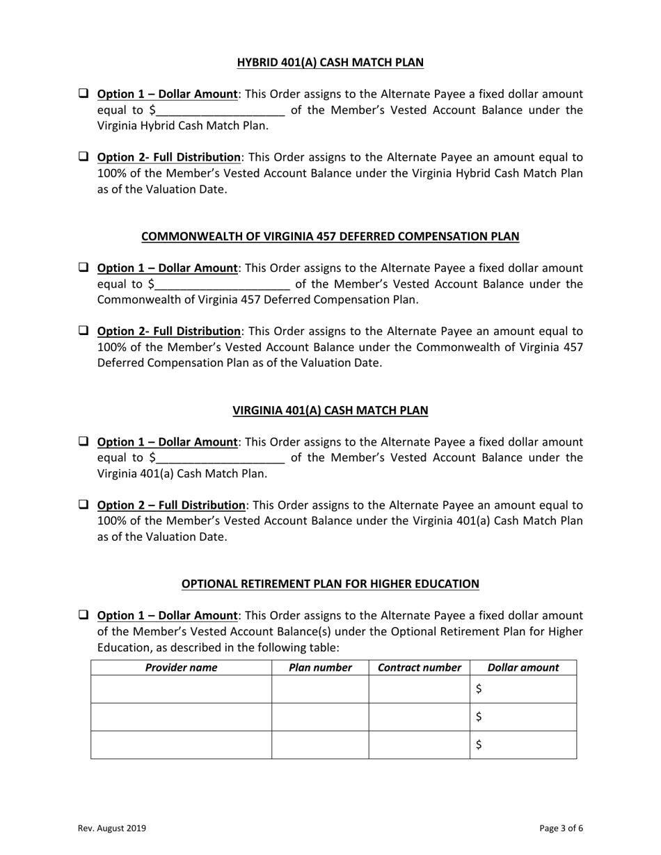 Approved Domestic Relations Order for Virginia Retirement System - Defined Contribution Plan(S) - Virginia, Page 3
