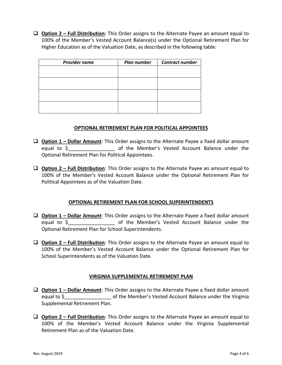 Approved Domestic Relations Order for Virginia Retirement System - Defined Contribution Plan(S) - Virginia, Page 4