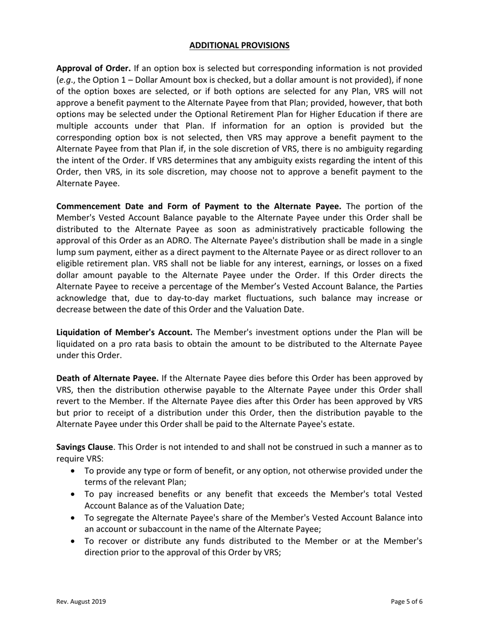 Approved Domestic Relations Order for Virginia Retirement System - Defined Contribution Plan(S) - Virginia, Page 5