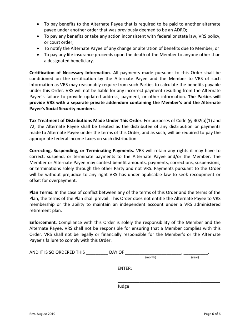 Approved Domestic Relations Order for Virginia Retirement System - Defined Contribution Plan(S) - Virginia, Page 6