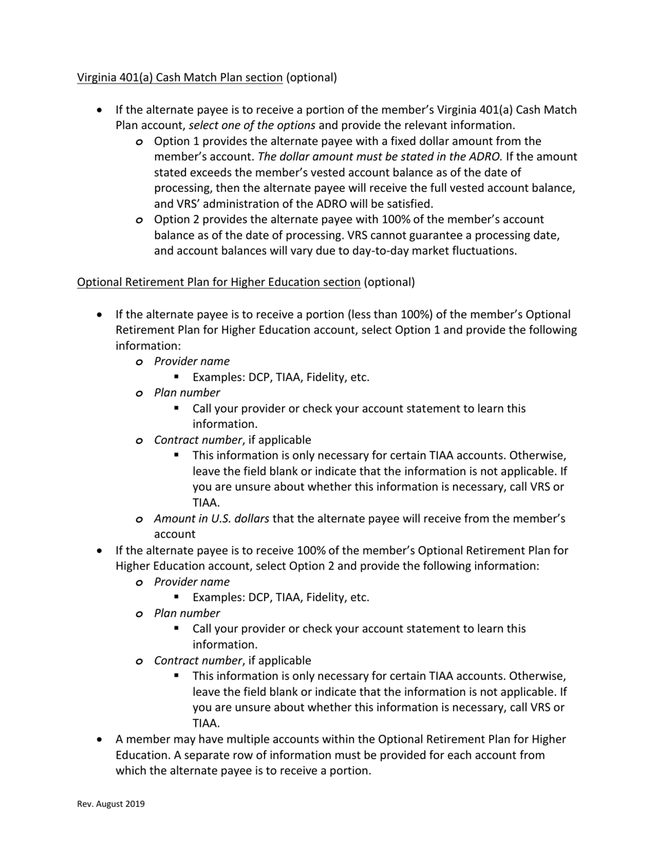 Approved Domestic Relations Order for Virginia Retirement System - Defined Contribution Plan(S) - Virginia, Page 9