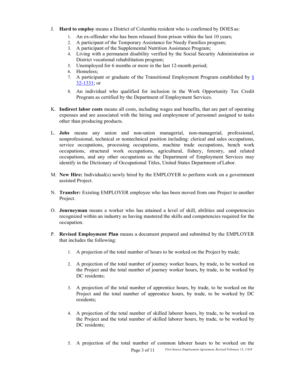 First Source Employment Agreement for Construction Projects Only - Washington, D.C., Page 3