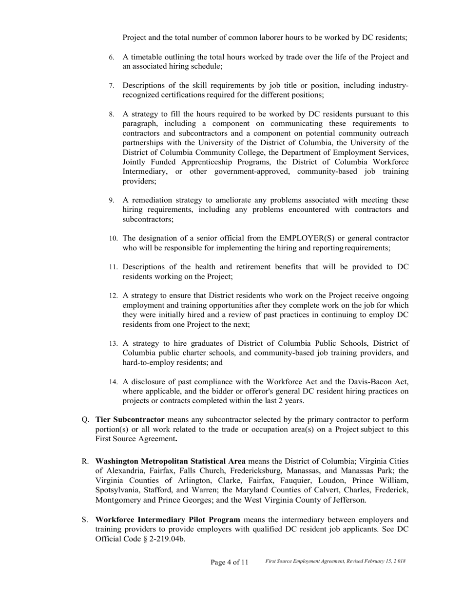 First Source Employment Agreement for Construction Projects Only - Washington, D.C., Page 4
