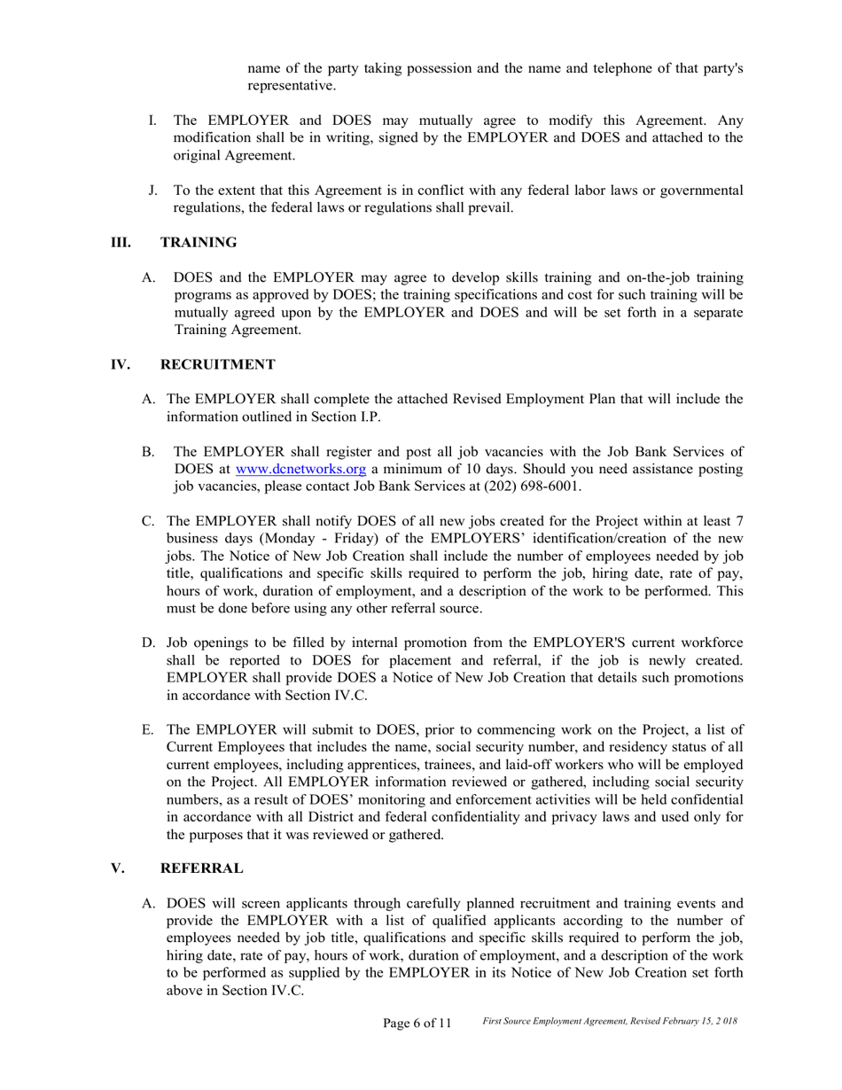 First Source Employment Agreement for Construction Projects Only - Washington, D.C., Page 6