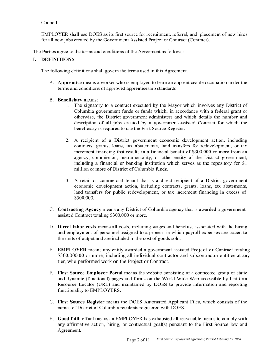First Source Employment Agreement for Non Construction Contracts Only - Washington, D.C., Page 2