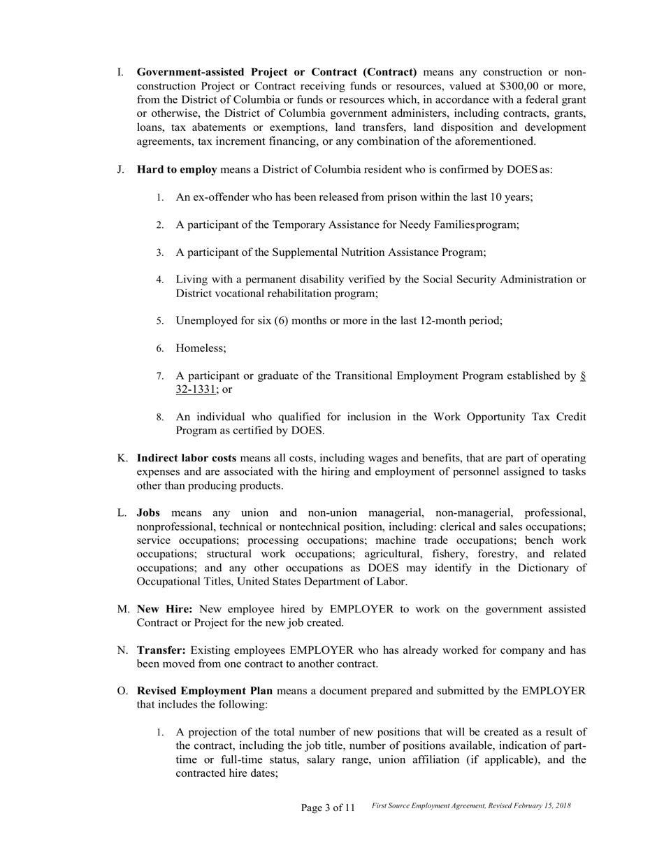 First Source Employment Agreement for Non Construction Contracts Only - Washington, D.C., Page 3
