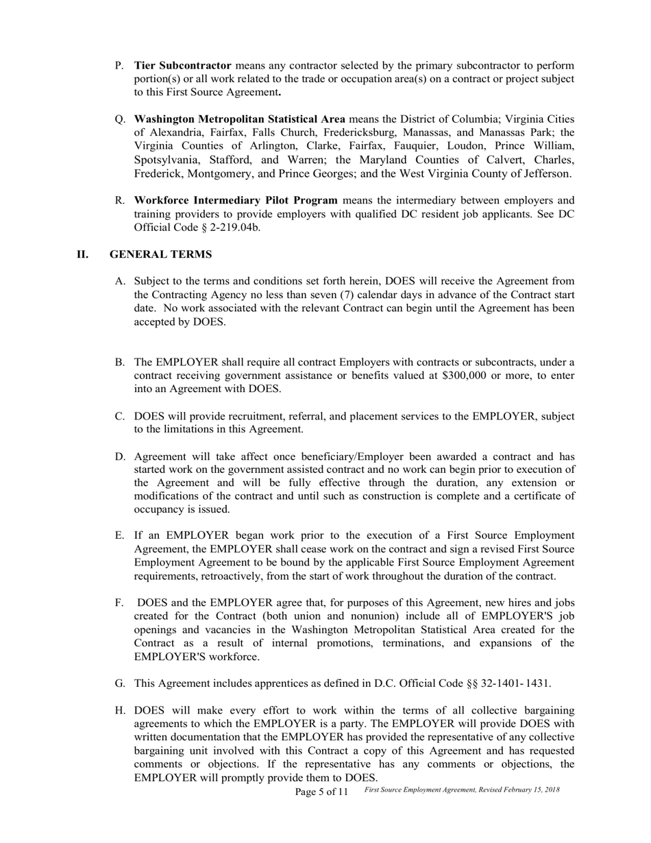 First Source Employment Agreement for Non Construction Contracts Only - Washington, D.C., Page 5