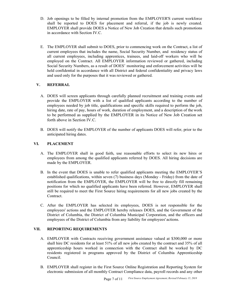 First Source Employment Agreement for Non Construction Contracts Only - Washington, D.C., Page 7