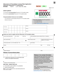 Form MV2969 Wisconsin 4-h Foundation License Plate Application - Wisconsin, Page 2