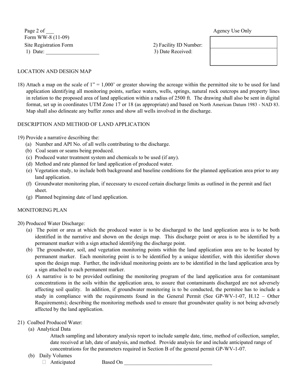 Form WW-8 Application and Site Registration for Land Application of Water Produced From Coalbed Methane Well - West Virginia, Page 2