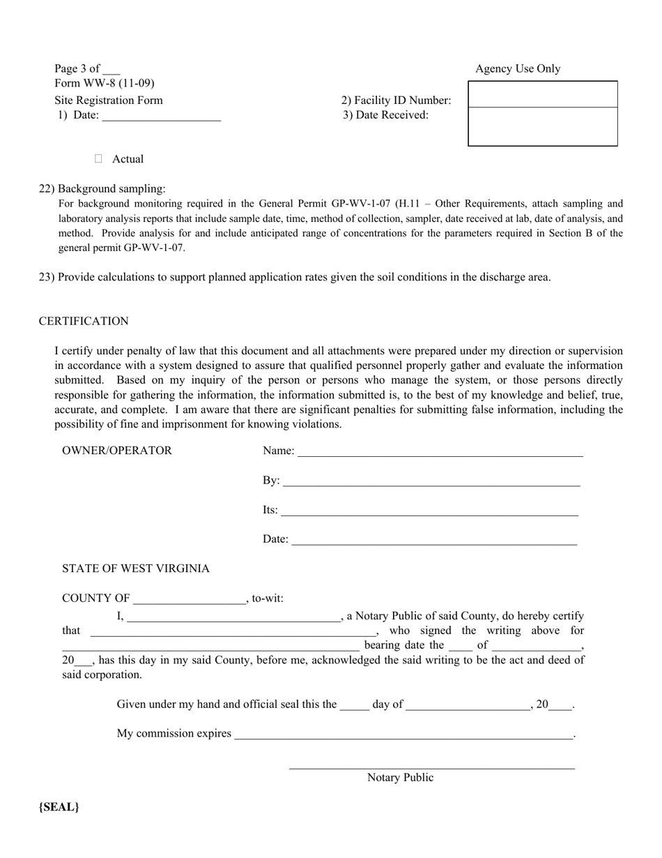 Form WW-8 Application and Site Registration for Land Application of Water Produced From Coalbed Methane Well - West Virginia, Page 3