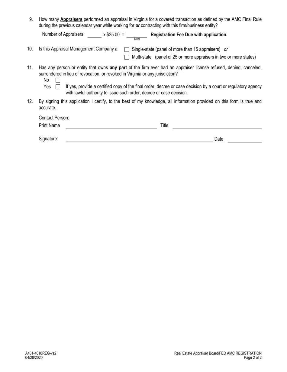 Form A461-4010REG - Fill Out, Sign Online and Download Fillable PDF ...