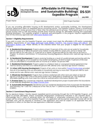 Form DS-531 &quot;Affordable in-Fill Housing and Sustainable Buildings Expedite Program&quot; - City of San Diego, California