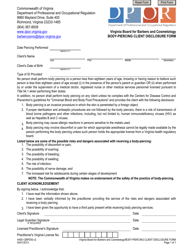 Document preview: Form A450-12BPDIS Body-Piercing Client Disclosure Form - Virginia
