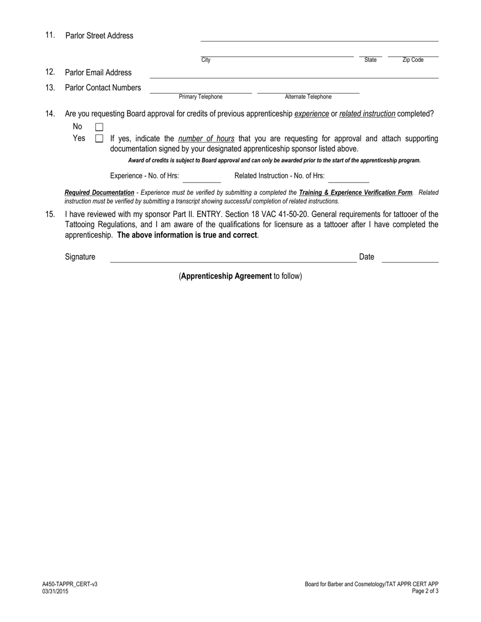 Form A450-TAPPR_CERT Tattooer Apprentice Certification Application - Virginia, Page 14