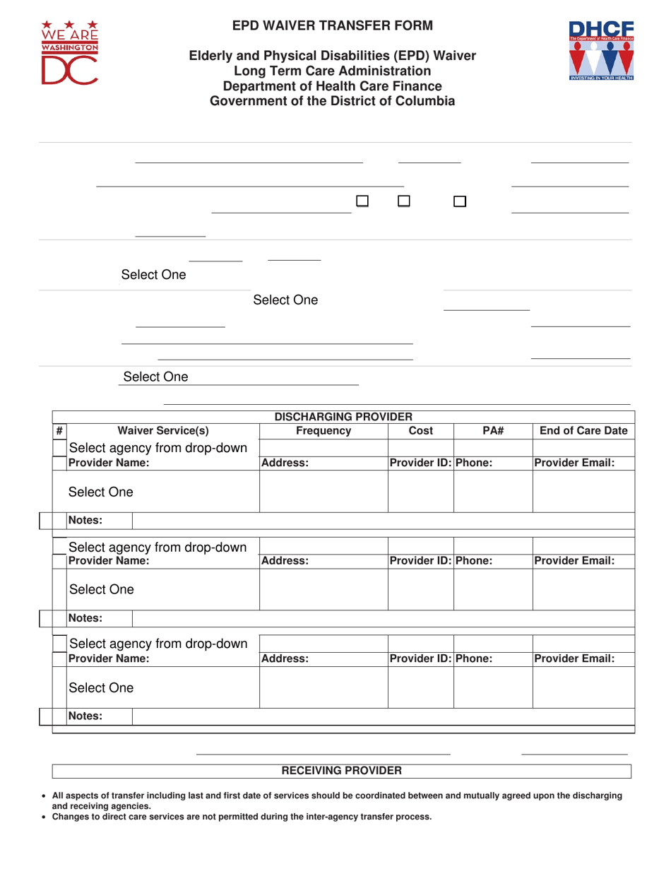 Washington, D.C. Epd Waiver Transfer Form - Fill Out, Sign Online and ...