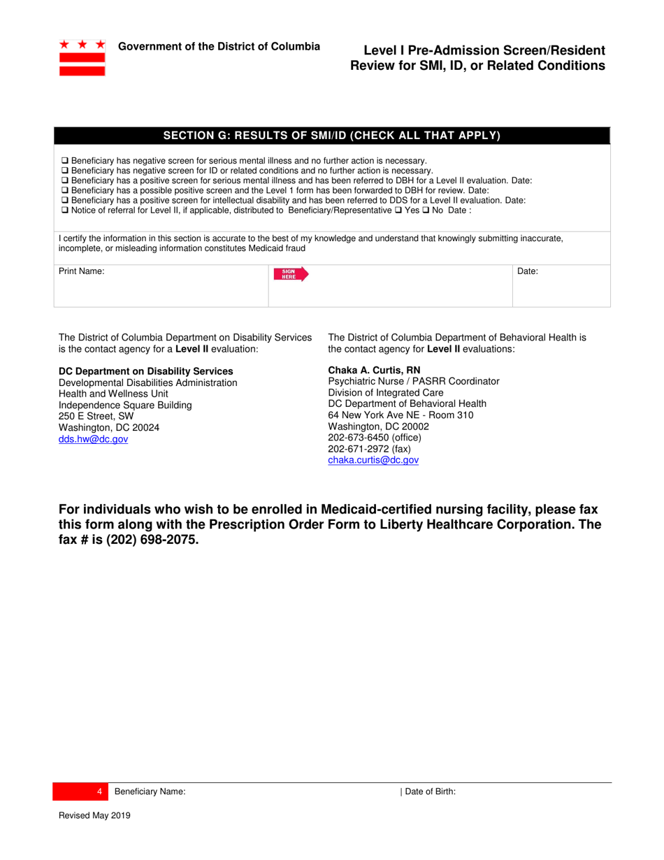 Level I Pre-admission Screen / Resident Review for Smi, Id, or Related Conditions - Washington, D.C., Page 4