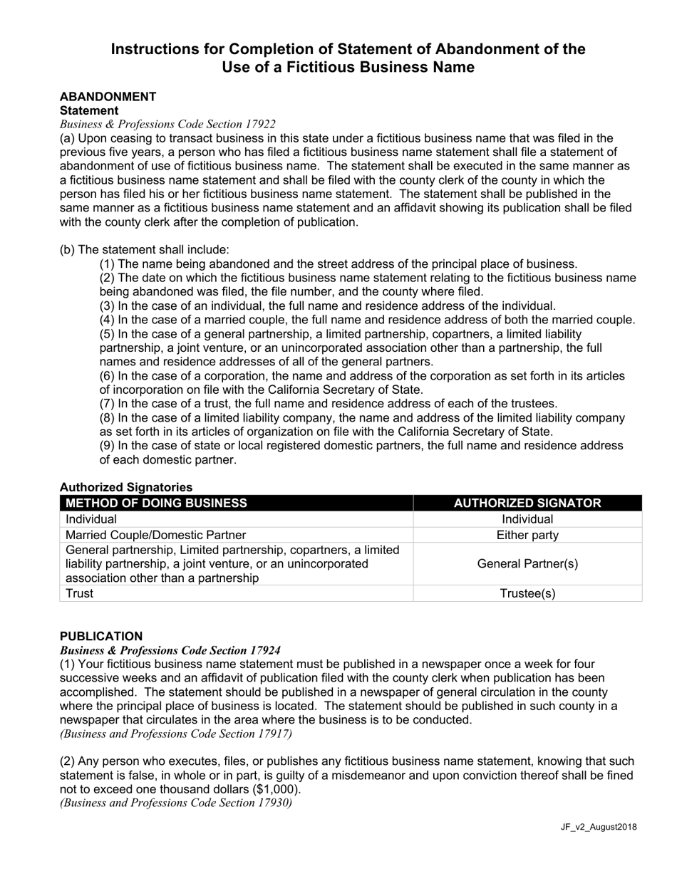 Statement of Abandonment of the Use of a Fictitious Business Name - County of San Mateo, California, Page 2