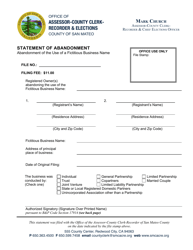 Document preview: Statement of Abandonment of the Use of a Fictitious Business Name - County of San Mateo, California