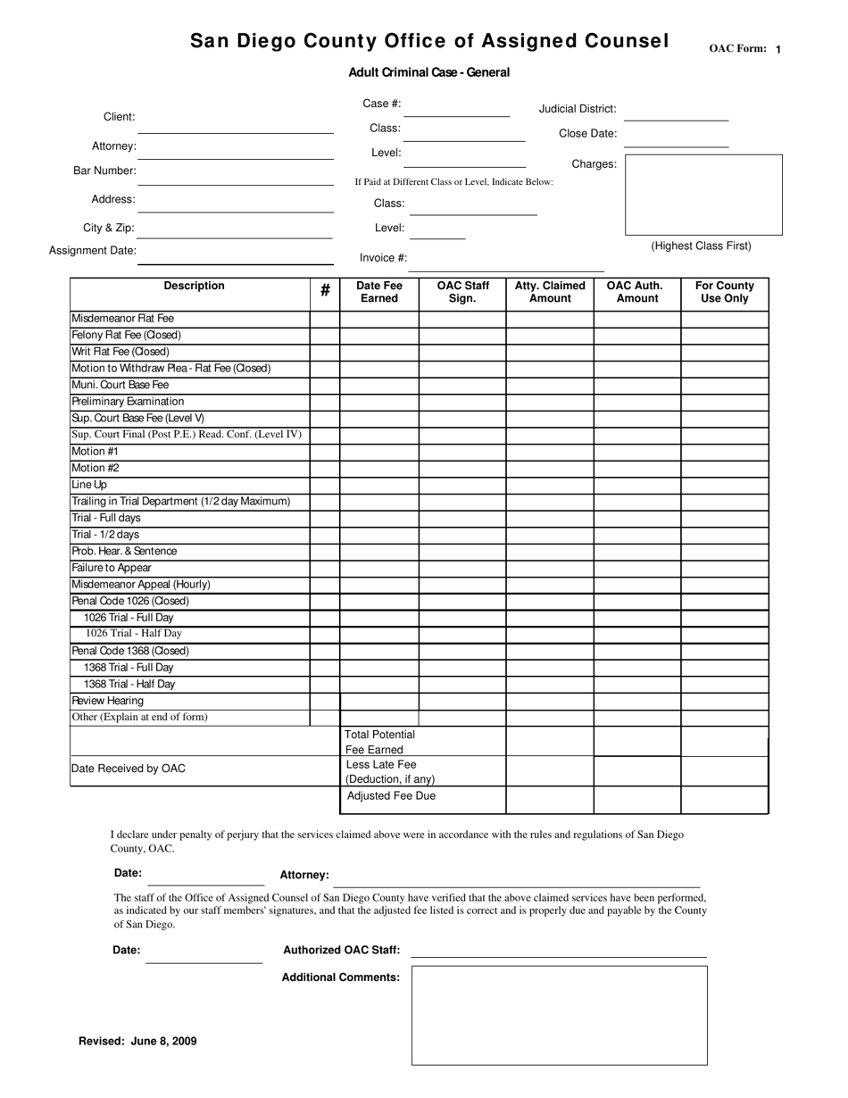 OAC Form 1 - Fill Out, Sign Online and Download Fillable PDF, County of ...