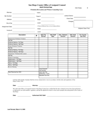 Document preview: OAC Form 2 Attorney Billing Form - Adult Criminal Case (Probation Revocation and Witness Counseling Cases) - County of San Diego, California