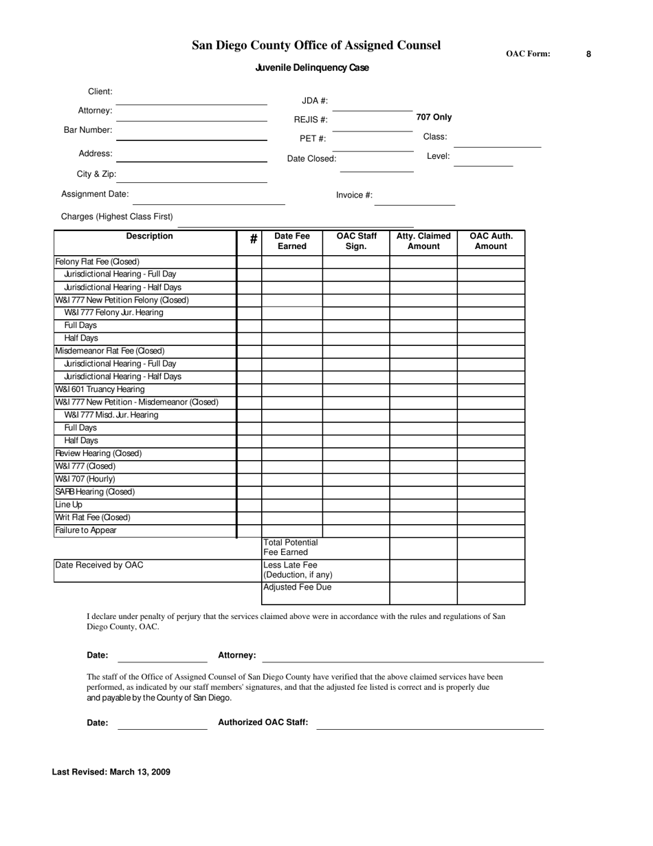 OAC Form 8 Download Fillable PDF or Fill Online Attorney Billing Form ...