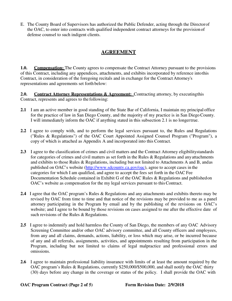 County Of San Diego, California Assigned Counsel Program Contract ...