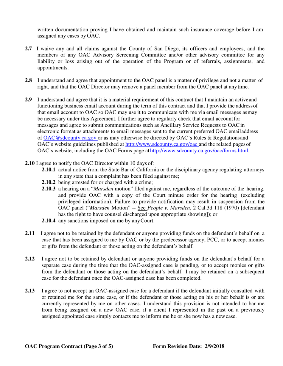 Assigned Counsel Program Contract - County Of San Diego, California, Page 3