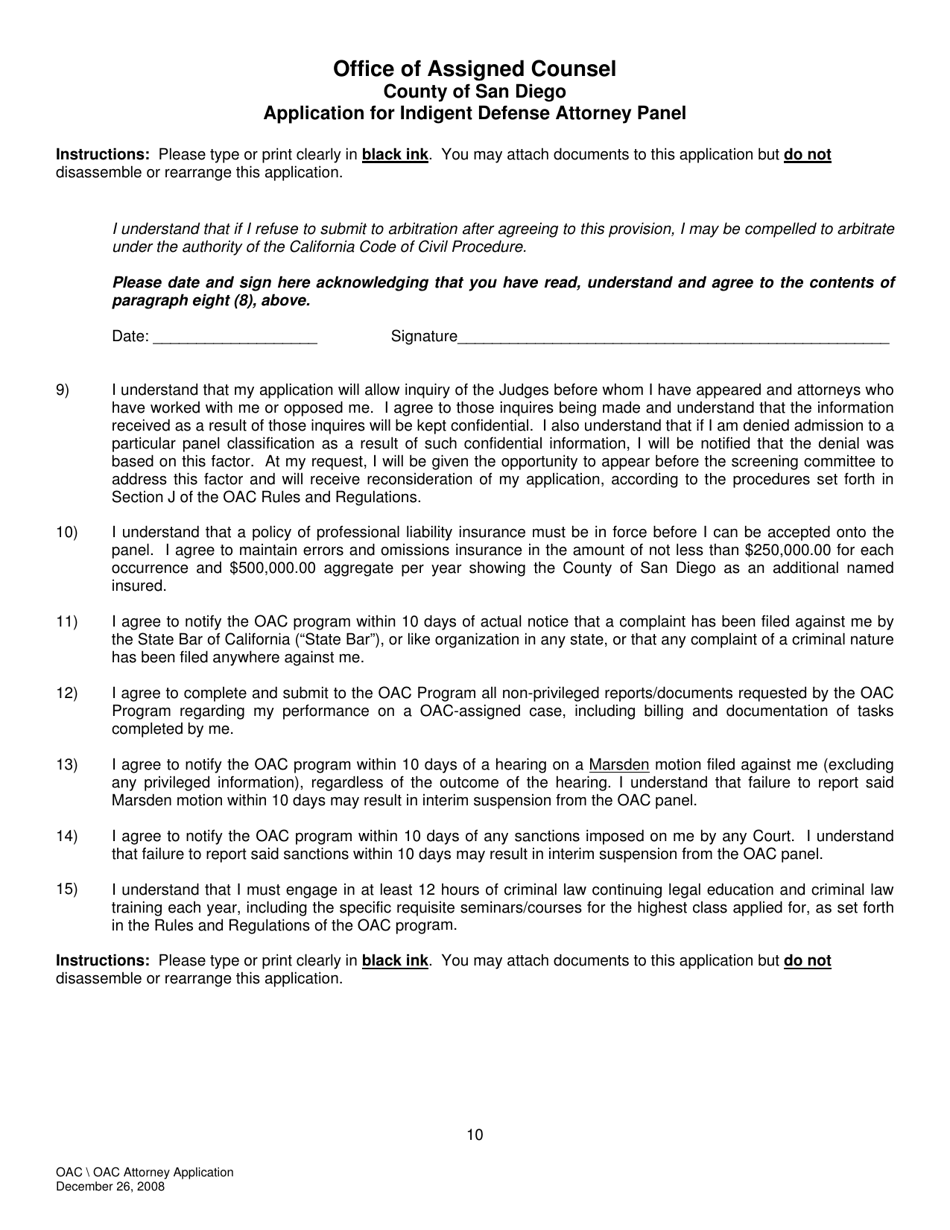 Application for Indigent Defense Attorney Panel - County of San Diego, California, Page 10