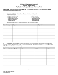 Application for Indigent Defense Attorney Panel - County of San Diego, California, Page 2