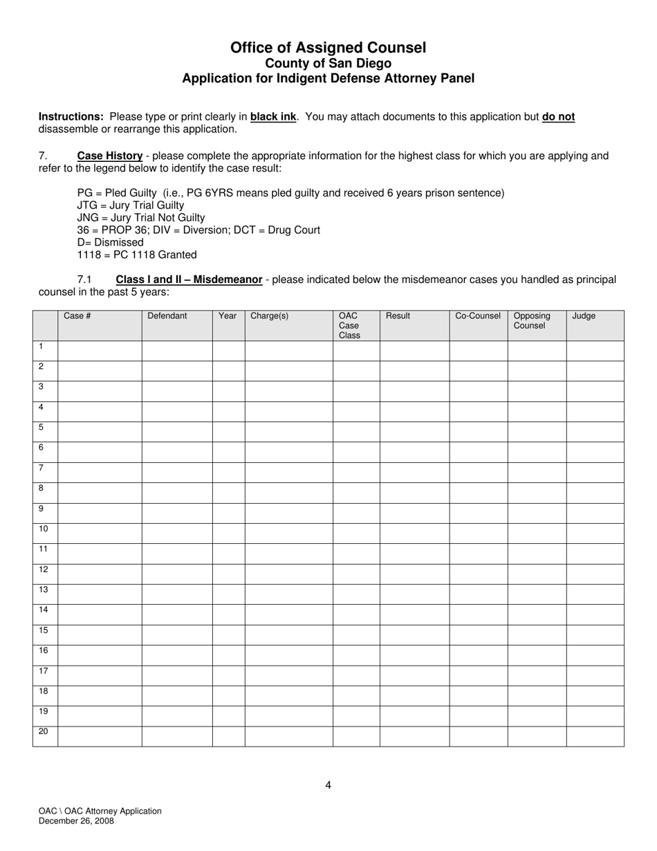 Application for Indigent Defense Attorney Panel - County of San Diego, California, Page 4