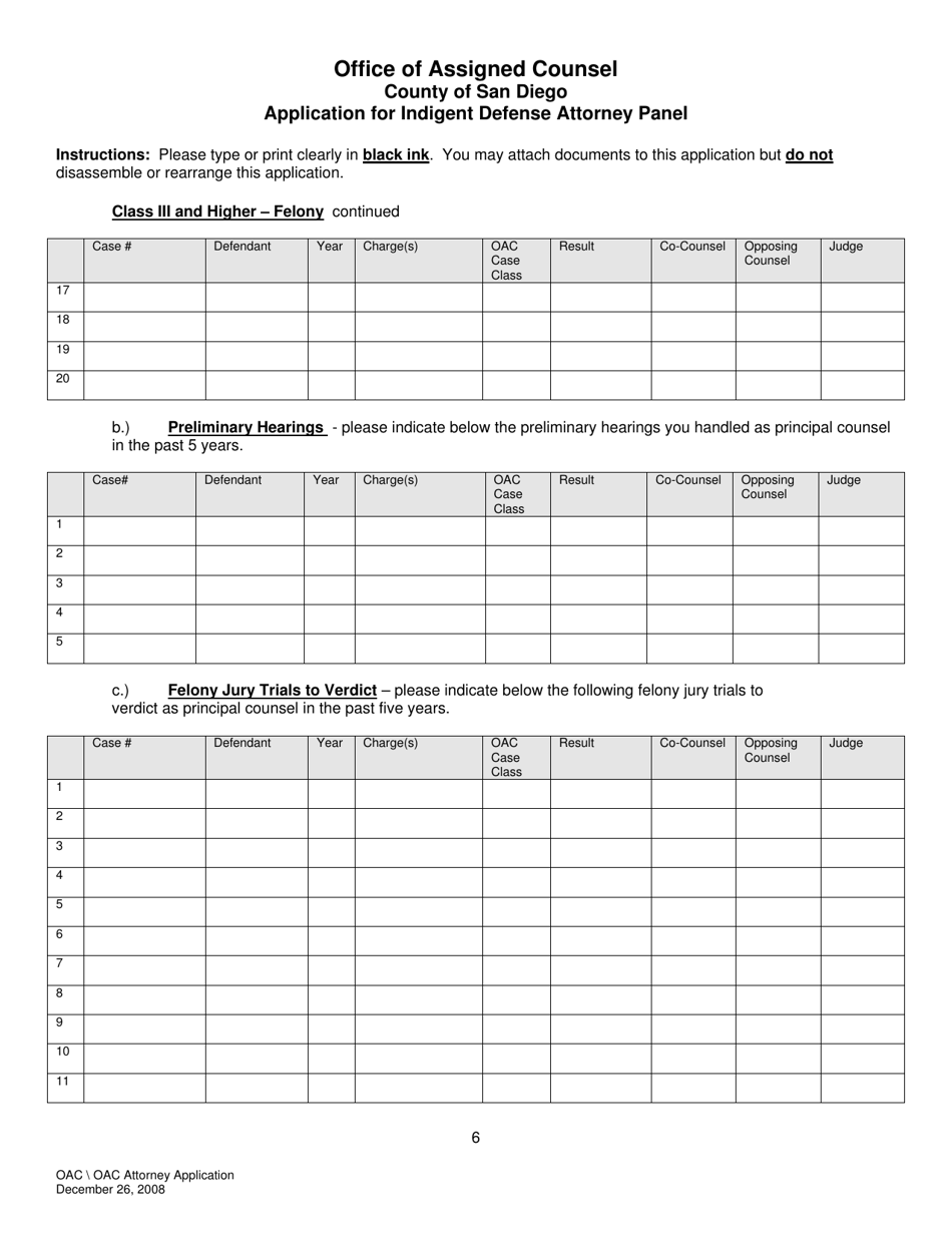 Application for Indigent Defense Attorney Panel - County of San Diego, California, Page 6