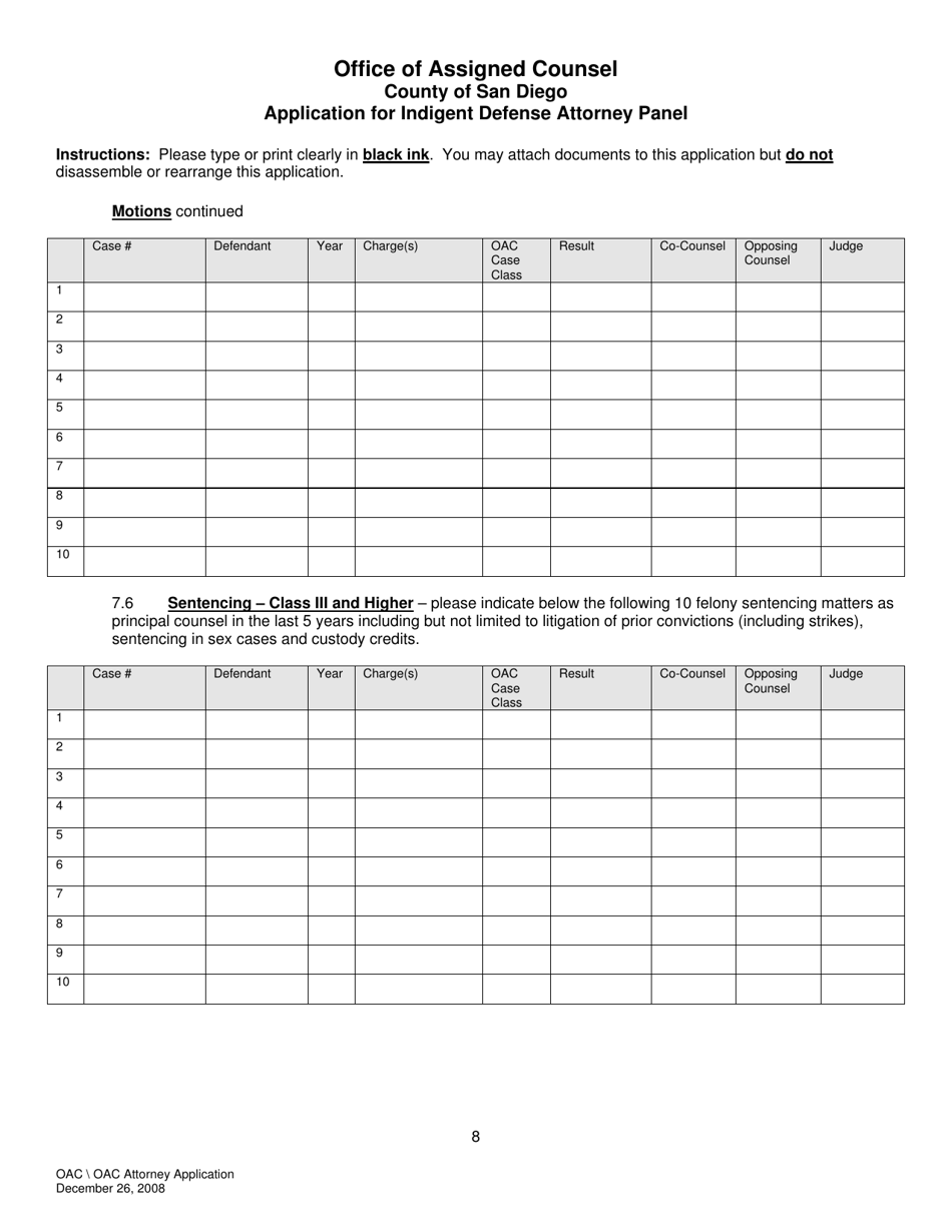 Application for Indigent Defense Attorney Panel - County of San Diego, California, Page 8