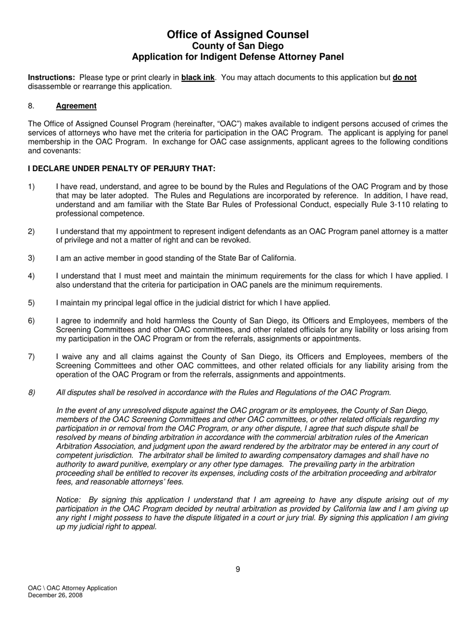 Application for Indigent Defense Attorney Panel - County of San Diego, California, Page 9