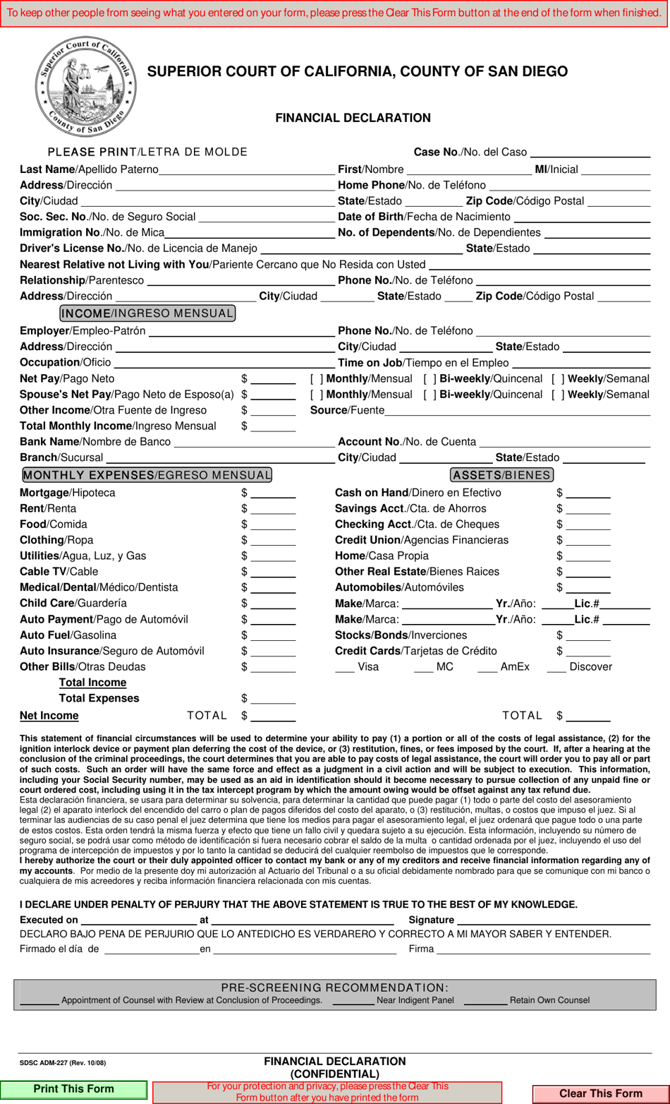 Form Adm 227 Fill Out Sign Online And Download Fillable Pdf County Of San Diego California 4611